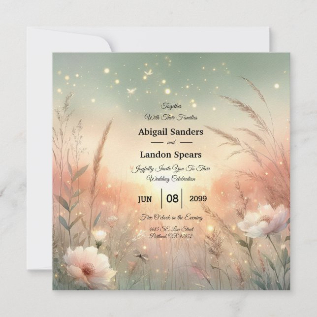 Convite Ethereal Pastel Wildflower Field Wedding (Frente)