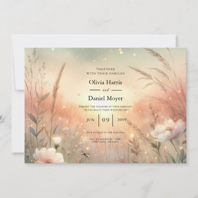 Convite Ethereal Pastel Wildflower Field Wedding (Frente)