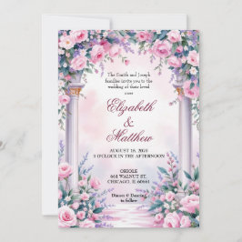 Convite Ethereal Pink Rose Column Wedding Invitation
