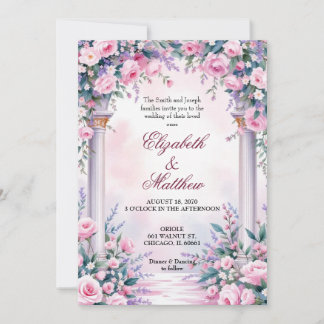 Convite Ethereal Pink Rose Column Wedding Invitation