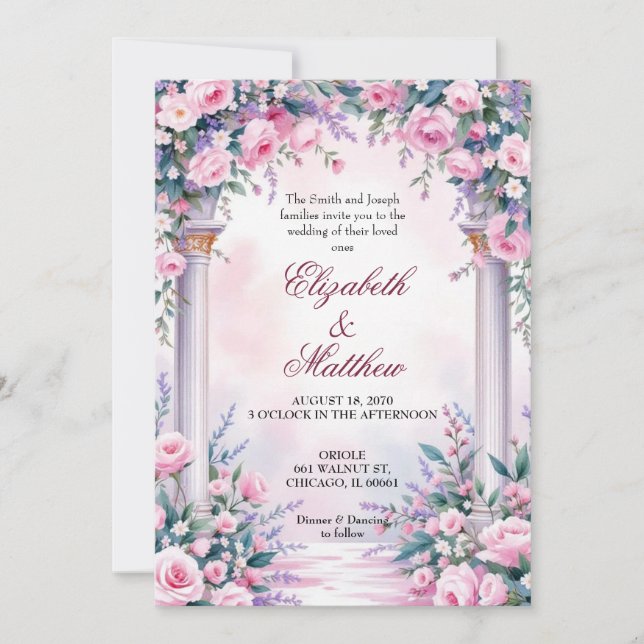 Convite Ethereal Pink Rose Column Wedding Invitation (Frente)