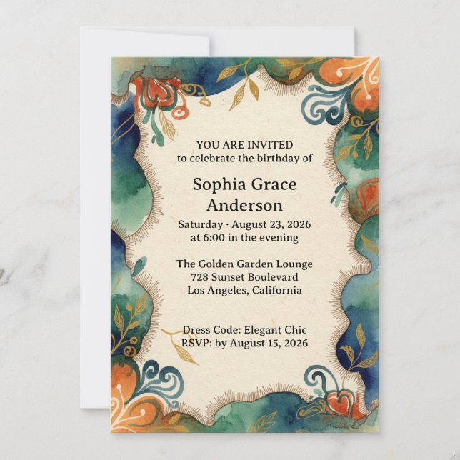 Convite Ethereal Watercolor Floral birthday Invitation (Frente)