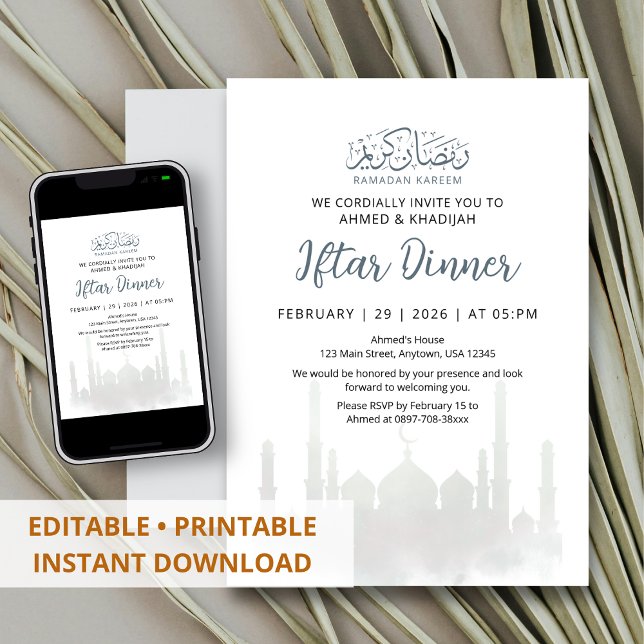 Convite Ethereal White Mosque Ramadan Iftar Invitation (Criador carregado)