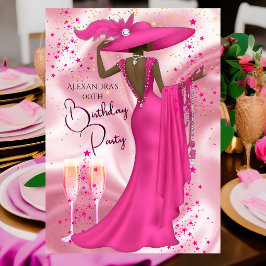 Convite Ethnic Birthday Party Hot Pink Champagne Dress