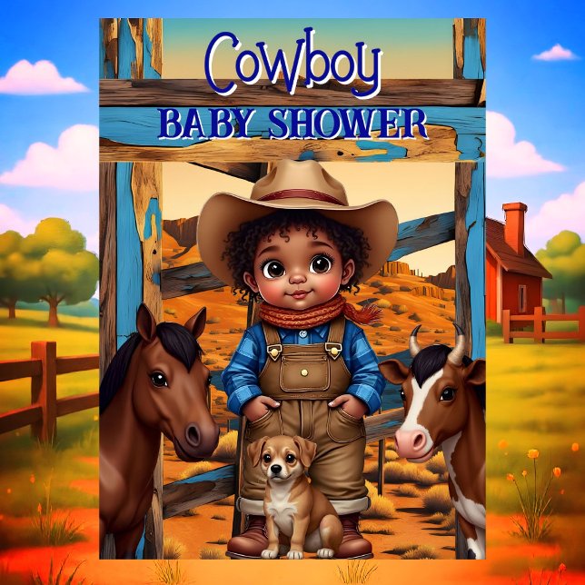 Convite Ethnic Cute Cowboy Boy Baby Shower Horse Cow Dog (Criador carregado)