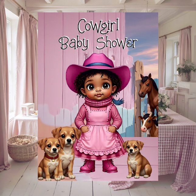 Convite Ethnic Cute Cowgirl Baby Shower Pink Blue Animals (Criador carregado)