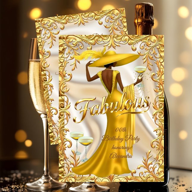 Convite Ethnic Fabulous Birthday Gold Dress Gold Champagne (Criador carregado)