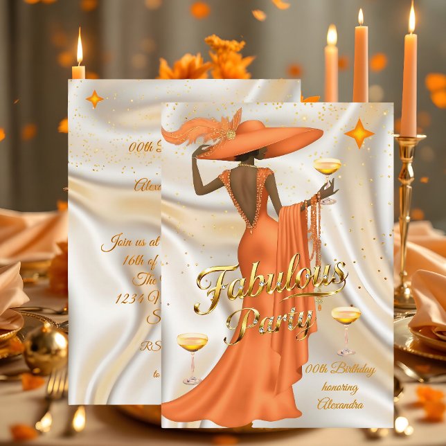 Convite Ethnic Fabulous Birthday Orange Gold Champagne (Criador carregado)