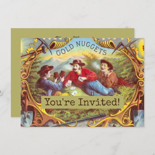 Convite Etiqueta de Cigarro Antiquado com Nuvens Douradas (Frente/Verso)