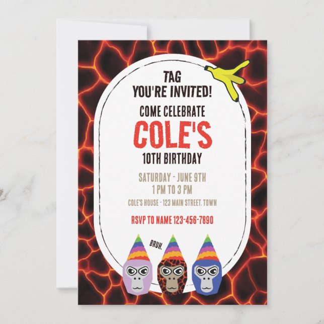 Convite Etiqueta de gorila, jogos de realidade virtual, Br (Frente)