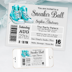 Convite Etiqueta de Sapato de Aniversário Teal Sneaker Bal