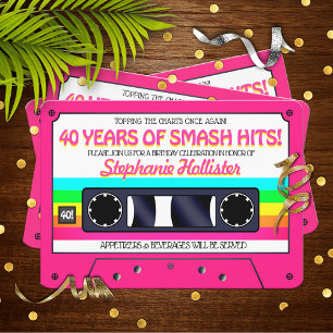 Convite Etiqueta Neon Rosa Retro dos Anos 80 para Festa de