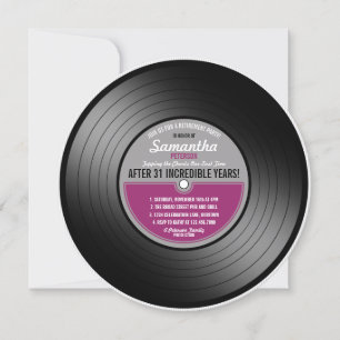 Convite Etiqueta Rosa Vinil Record - Parte Retirement