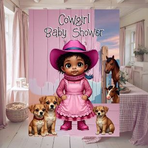 Convite Étnico Fofa Chá de Bebê Cowgirl Rosa Azul Animais