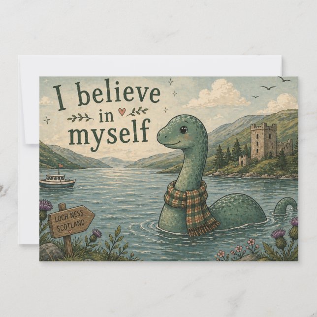 Convite Eu acredito em mim mesmo Monstro do Lago Ness capr (Frente)