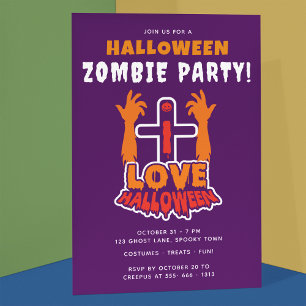 Convite Eu Amo as Mãos de Zumbi do Halloween Festa