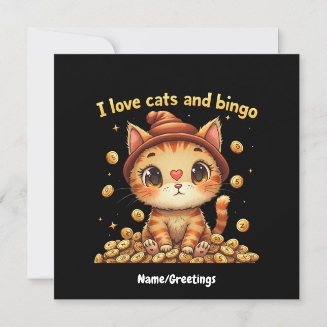 Convite Eu Amo Gatos e Bingo Combinação Perfeita Bingo Amo (Frente)