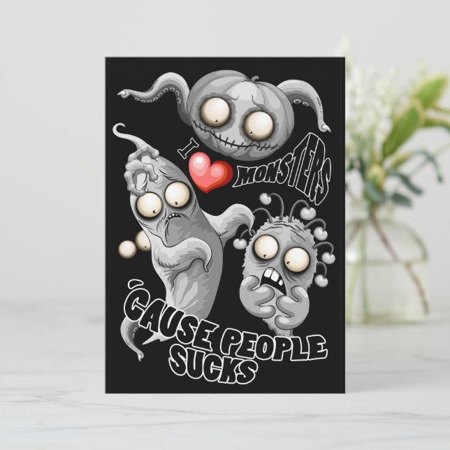Convite Eu Amo Monstros Porque as Pessoas São Ruins (Em pé/Frente)