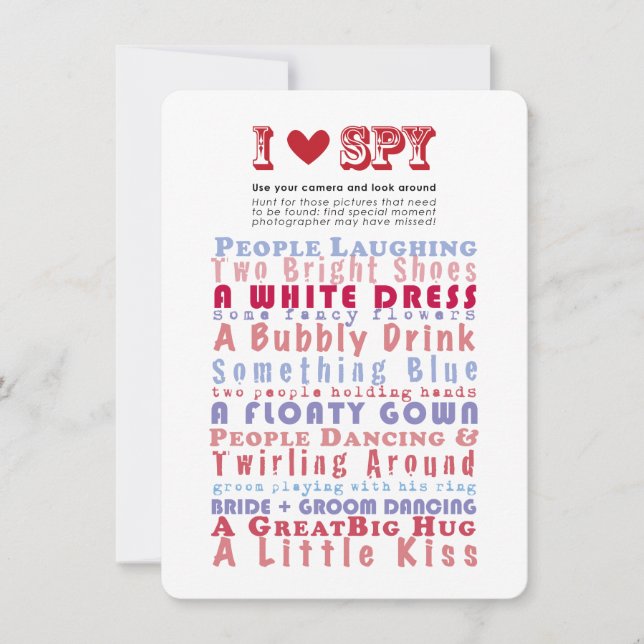 Convite Eu amo o jogo de caça-fotos espião (Frente)