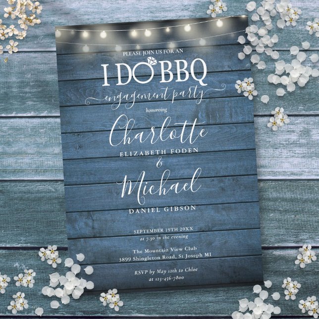 Convite Eu CHURRASCO O Noivado Russo Da Corda De Madeira L (I Do BBQ Rustic Wood String Lights Engagement Invitation)