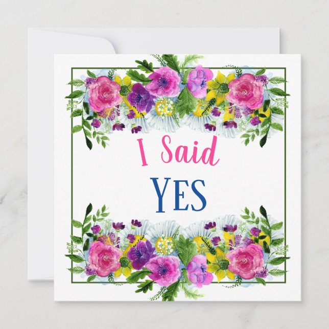 Convite Eu Disse Sim Pink & Purple Florais Aquarelas (Frente)