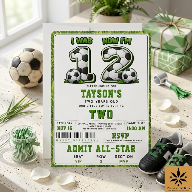 Convite Eu Era 1 Agora Eu Sou 2 Futebol – Aniversário de 2 (I Was 1 Now I’m 2 Soccer – All-Star 2nd Birthday Invitation)