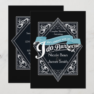 Convite EU FAÇO CHURRASCO BBQ Elegante Noivado Preto e Bra