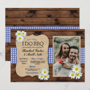 Convite Eu faço CHURRASCO Casal Chá Rustic Daisy Blue Foto
