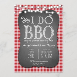 Convite Eu faço CHURRASCO de Casais vermelhos de gingham C