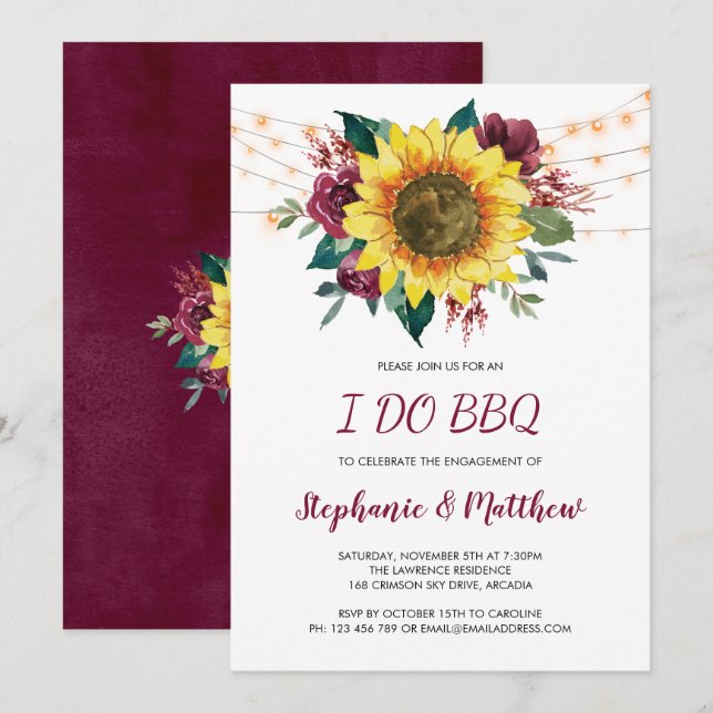 Convite Eu Faço CHURRASCO De Luzes De Girassol Russo (Frente/Verso)