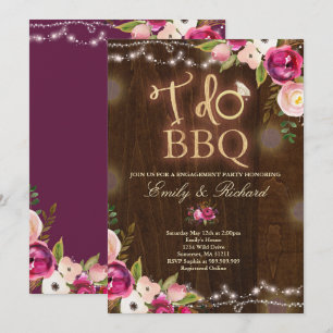 Convite Eu Faço CHURRASCO Rustic Noivado Invitation Floral
