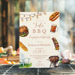 Convite EU FAÇO festa de noivado de latão de CHURRASCO