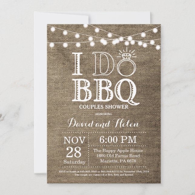 Convite Eu faço o CHURRASCO convidando o noivado Burlap (Frente)