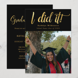 Convite Eu Fiz Isso Dourado Bold Script Divertido Graduaçã