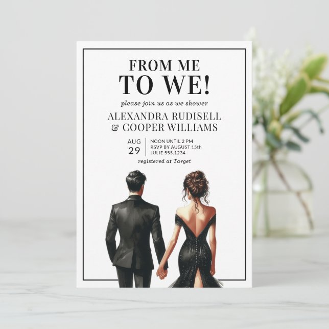 Convite EU PARA NÓS | Chá de panela Casal preto e branco (Em pé/Frente)