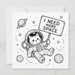 Convite Eu Preciso de Mais Espaço Gato Astronauta Engraçad