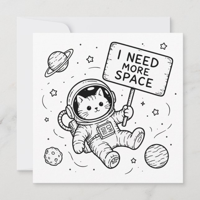 Convite Eu Preciso de Mais Espaço Gato Astronauta Engraçad (Frente)