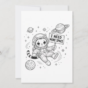 Convite Eu Preciso de Mais Espaço Gato Astronauta Engraçad