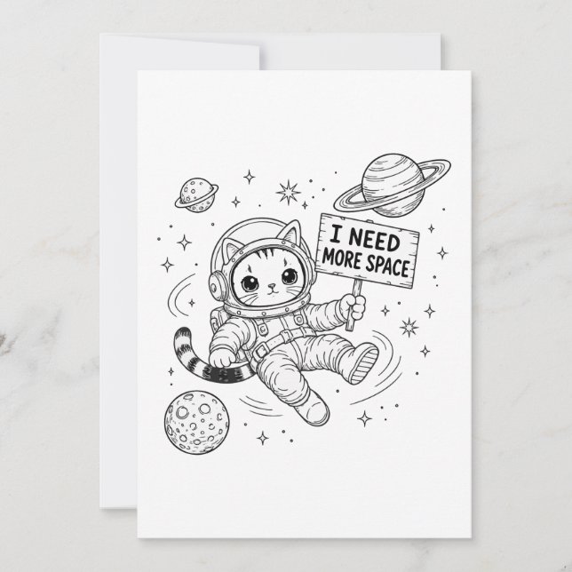 Convite Eu Preciso de Mais Espaço Gato Astronauta Engraçad (Frente)