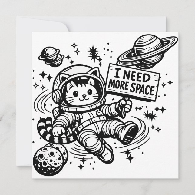 Convite Eu Preciso de Mais Espaço Gato Astronauta Engraçad (Frente)
