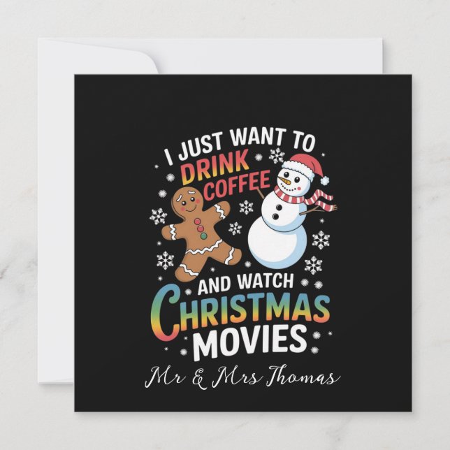 Convite Eu só quero beber café assistindo filmes de Natal (Frente)