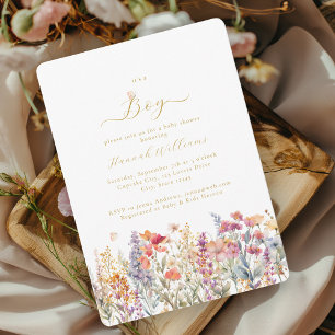 Convite Eu sou um menino! Moderno, Flor Selvagem, Chá de f