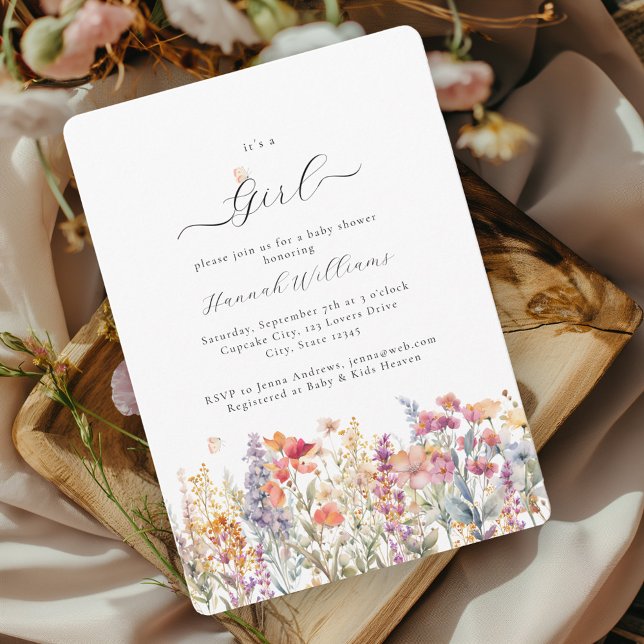 Convite Eu sou uma garota! Moderno, Flor Selvagem, Chá de  (Criador carregado)