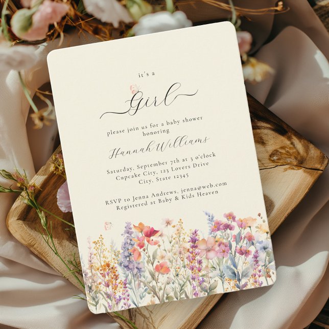 Convite Eu sou uma garota! Moderno, Flor Selvagem, Chá de  (Criador carregado)