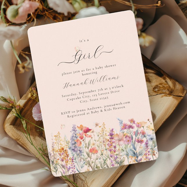 Convite Eu sou uma garota! Moderno, Flor Selvagem, Chá de  (Criador carregado)