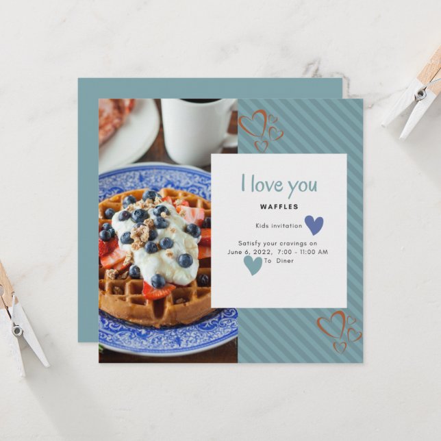 Convite Eu Te Amo Um Waffle Lot Heart Kids  (Frente/Verso In Situ)