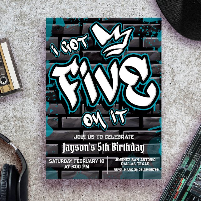 Convite Eu tenho cinco... 5 de aniversário (I Got Five on it - Boy 5th Birthday Invitation)