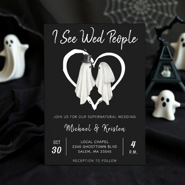 Convite Eu Vejo Casamento de Halloween De Fantasmas Da Pes (Criador carregado)