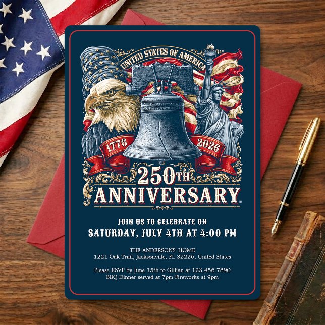 Convite EUA 250 Anos Semiquincentenário da América (USA 250 Years America's Semiquincentennial Invitation)