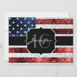 Convite EUA bandeira vermelho azul brilho brilho branco do